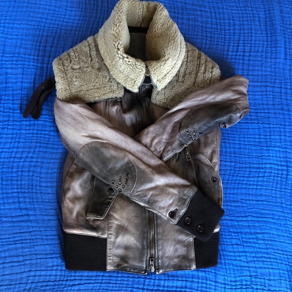 SWORD DISTRESSED AVIATOR MOTO LEATHER JACKET ITALY SIZE XS - Picture 9 of 15